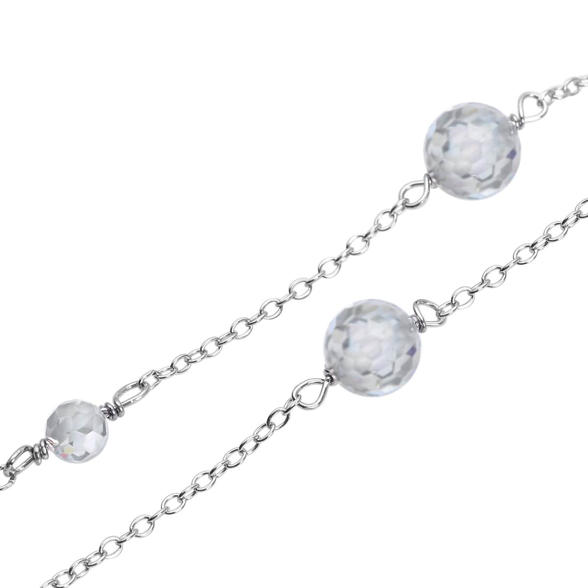 Moissanite Beaded Station Necklace 18-21 Inches in Rhodium Over Sterling Silver 11.90 ctw image number 3