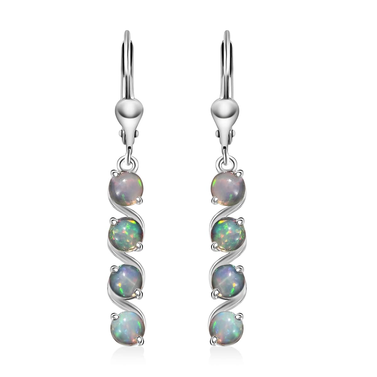Premium Ethiopian Welo Opal Lever Back Earrings in Platinum Over Sterling Silver 1.35 ctw image number 0