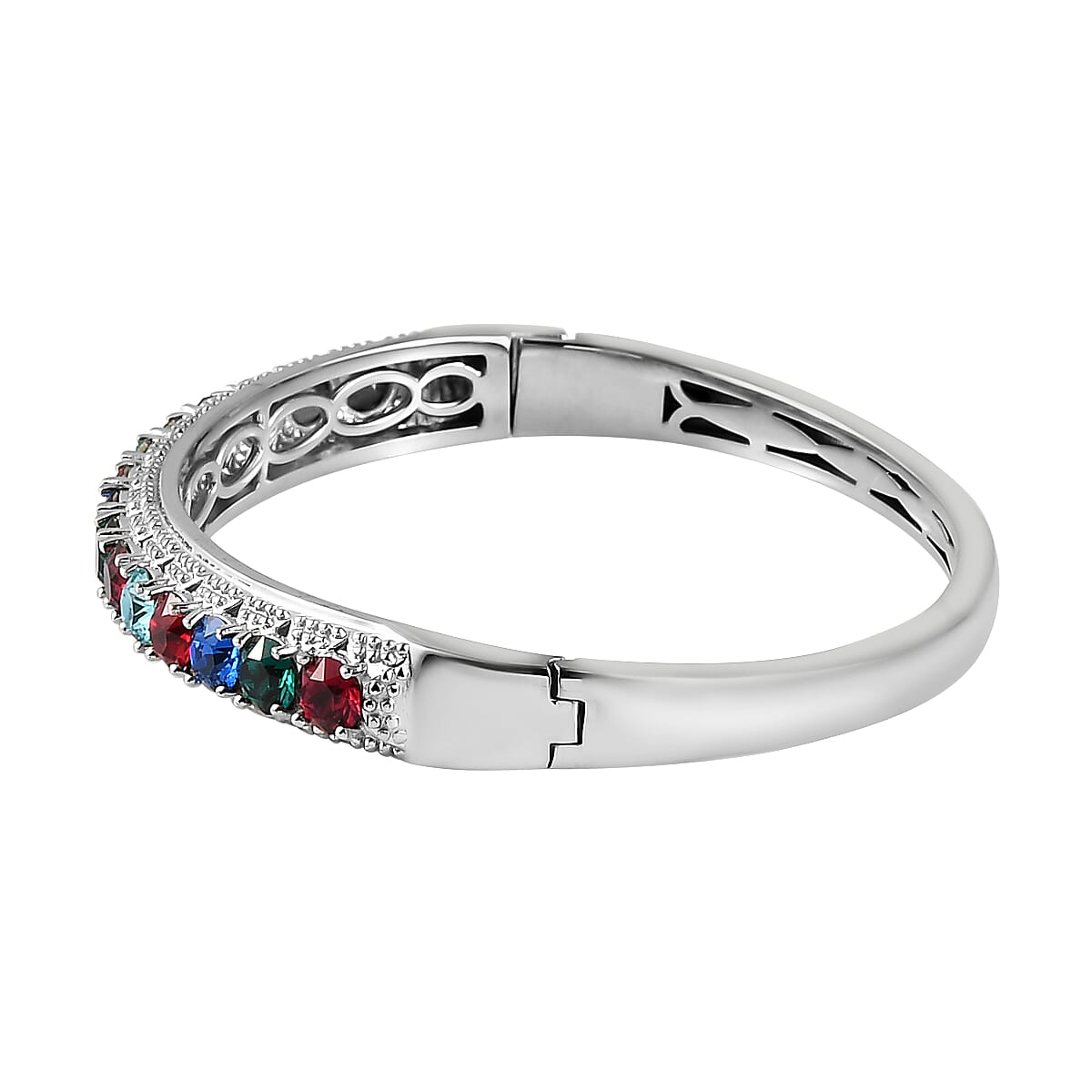 Karis Multi Color Crystal Bangle Bracelet in Platinum Bond (7.25 In)