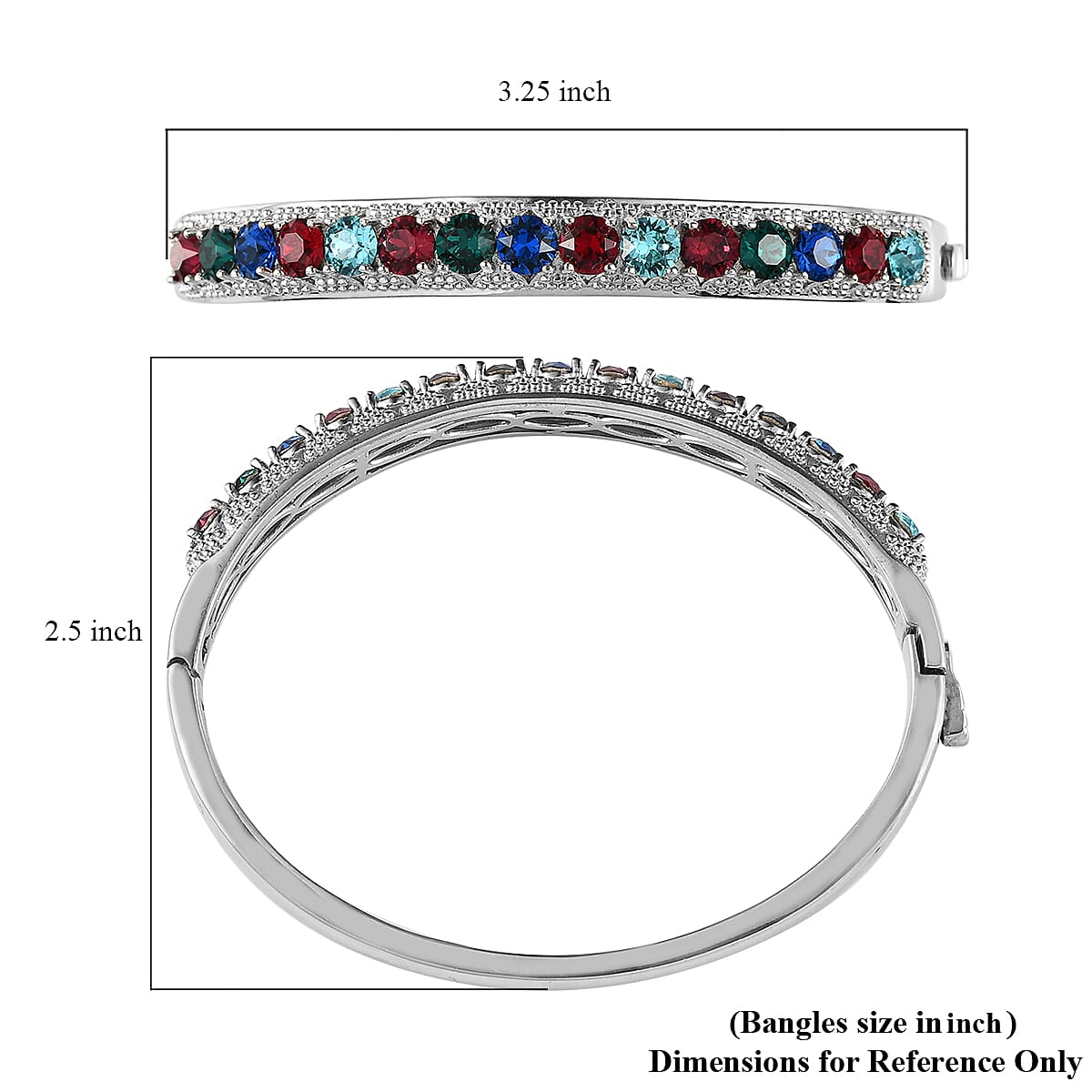 Karis Multi Color Crystal Bangle Bracelet in Platinum Bond (7.25 In)