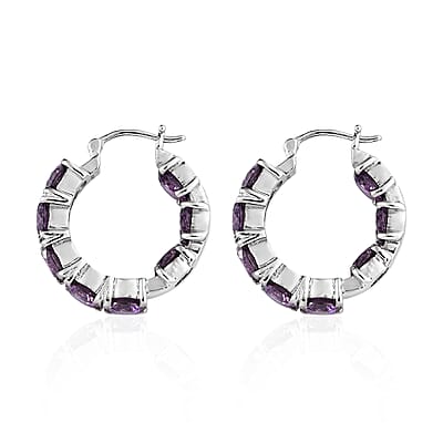 Simulated Amethyst Color Diamond Hoop Earrings in Stainless Steel 23.70 ctw | Tarnish-Free, Waterproof, Sweat Proof Jewelry