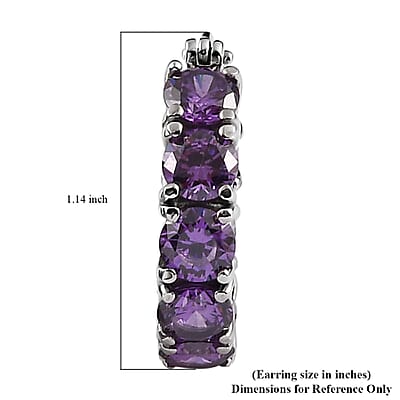 Simulated Amethyst Color Diamond Hoop Earrings in Stainless Steel 23.70 ctw | Tarnish-Free, Waterproof, Sweat Proof Jewelry