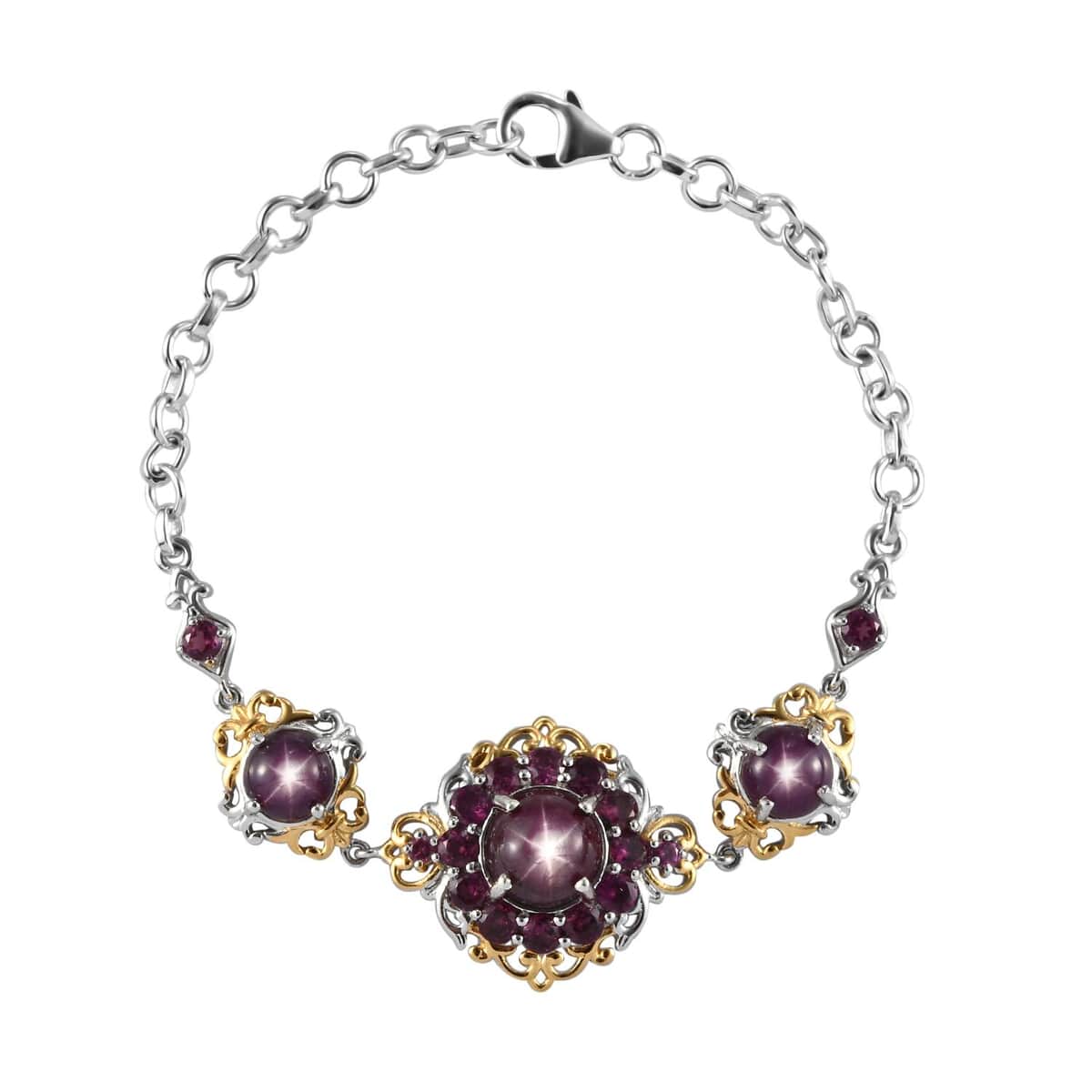 Indian Star Ruby and Orissa Rhodolite Garnet Bracelet in Vermeil Yellow Gold & Platinum Over Sterling Silver (7.25 In) 12.40 ctw image number 0