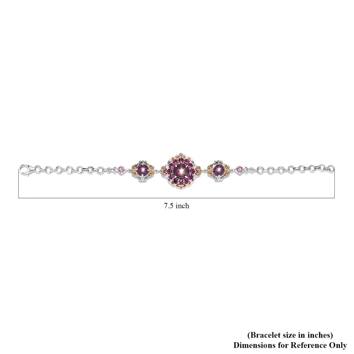 Indian Star Ruby and Orissa Rhodolite Garnet Bracelet in Vermeil Yellow Gold & Platinum Over Sterling Silver (7.25 In) 12.40 ctw image number 4