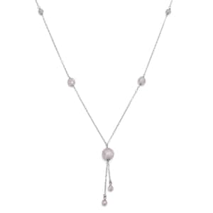 Moissanite Beaded Lariat Styled Necklace 20-22 Inches in Rhodium Over Sterling Silver 11.20 ctw