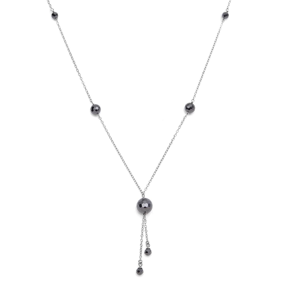 Black Moissanite Beaded Lariat Styled Necklace 20-22 Inches in Rhodium Over Sterling Silver 11.20 ctw image number 0