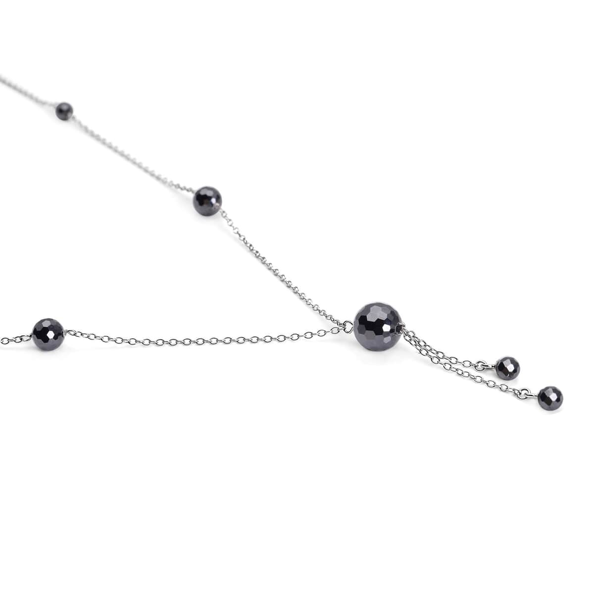 Black Moissanite Beaded Lariat Styled Necklace 20-22 Inches in Rhodium Over Sterling Silver 11.20 ctw image number 2