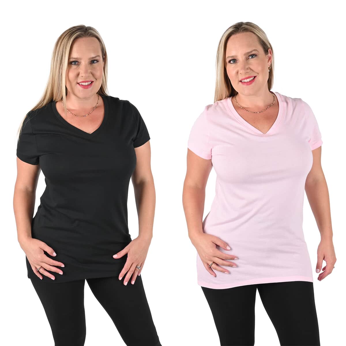 Hanes 2 pack V-Neck T-Shirts - Black and Pink - L image number 3