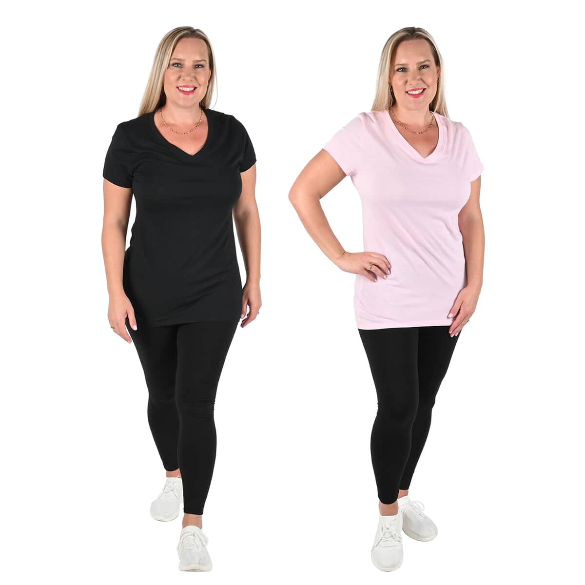 Hanes 2 pack V-Neck T-Shirts - Black and Pink - M image number 0