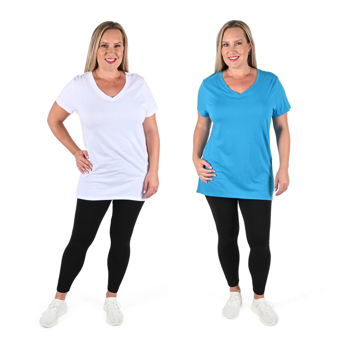 Hanes 2 pack V-Neck T-Shirts - White and Blue - S image number 0