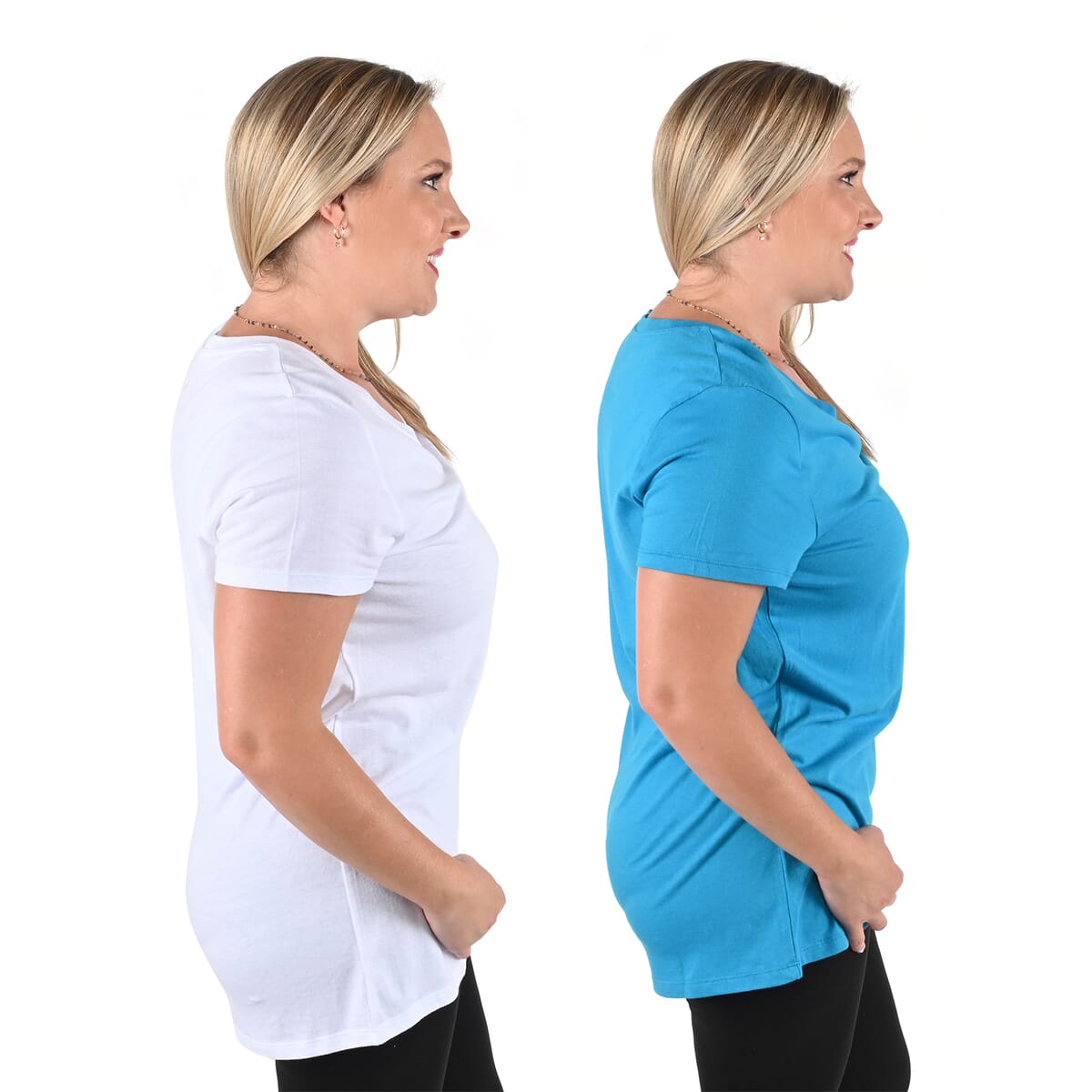 Hanes 2 pack V-Neck T-Shirts - White and Blue - S image number 2