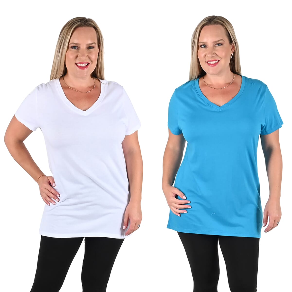 Hanes 2 pack V-Neck T-Shirts - White and Blue - S image number 3