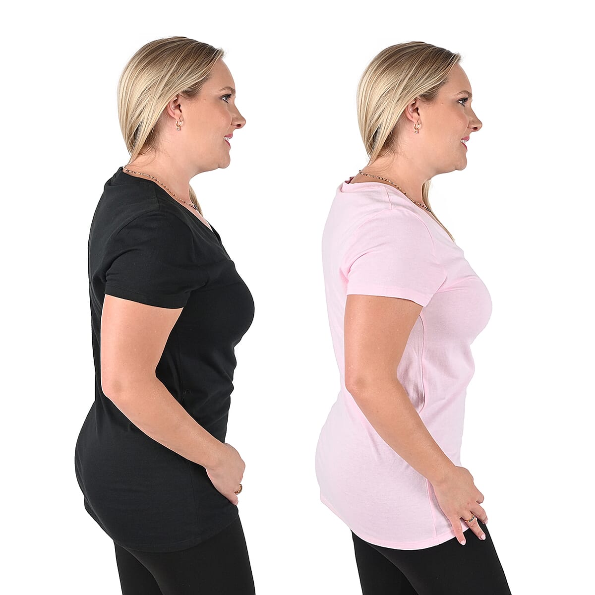 HANES 2 pack V-Neck T-Shirts - Black and Pink - XL image number 2