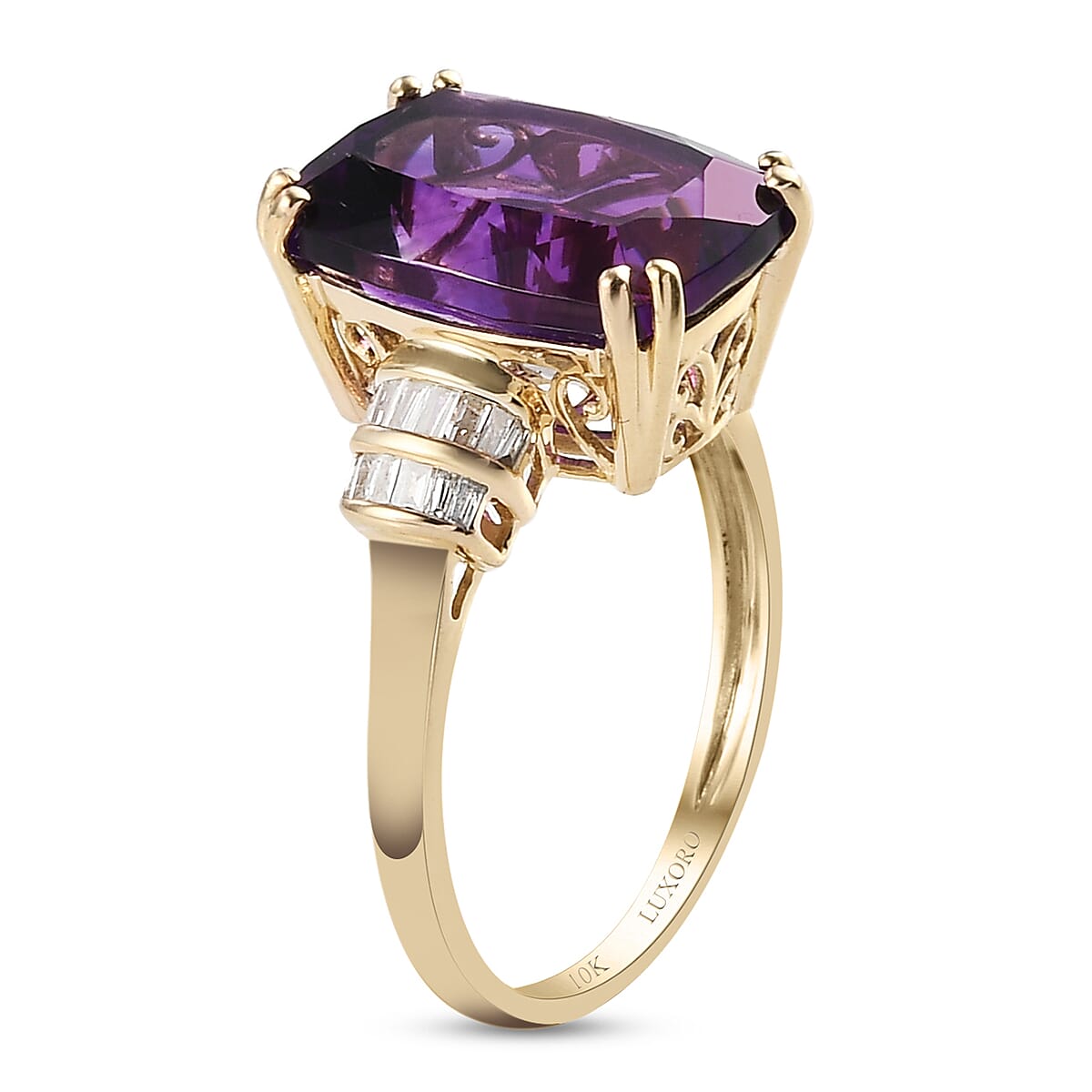 Luxoro 10K Yellow Gold AAA Moroccan Amethyst and Diamond Ring (Size 10.0) 3.35 Grams 7.00 ctw image number 3