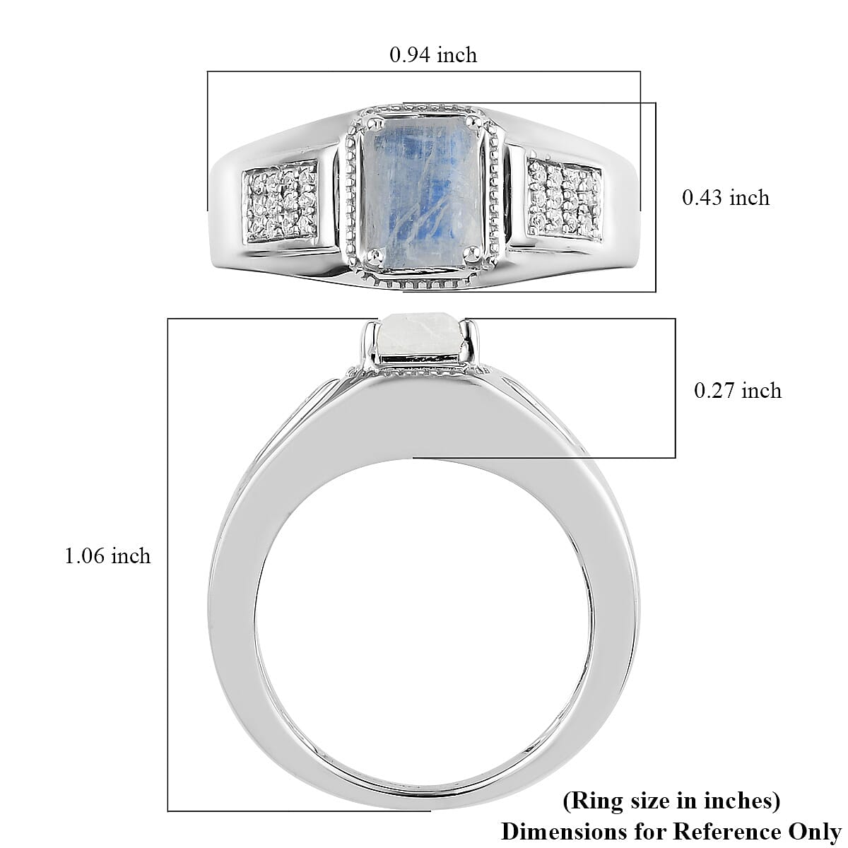 Moon Glow Moonstone and Natural White Zircon Men's Ring in Platinum Over Sterling Silver (Size 11.0) 7.30 Grams 1.85 ctw image number 5
