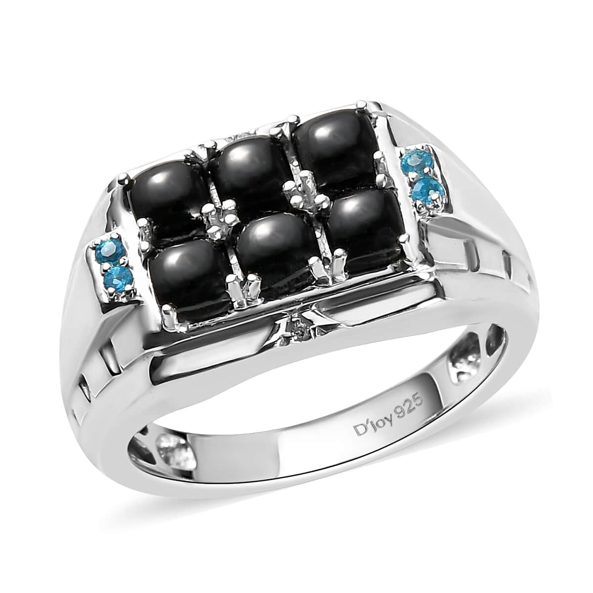 Natural Thai Black Spinel Multi Gemstone Men's Ring in Platinum Over Sterling Silver 7.70 Grams 3.40 ctw image number 0
