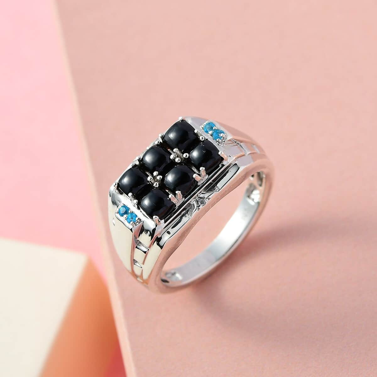 Natural Thai Black Spinel Multi Gemstone Men's Ring in Platinum Over Sterling Silver 7.70 Grams 3.40 ctw image number 1