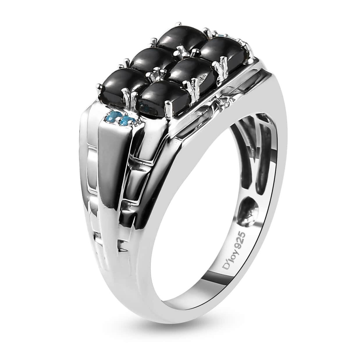 Natural Thai Black Spinel Multi Gemstone Men's Ring in Platinum Over Sterling Silver 7.70 Grams 3.40 ctw image number 3