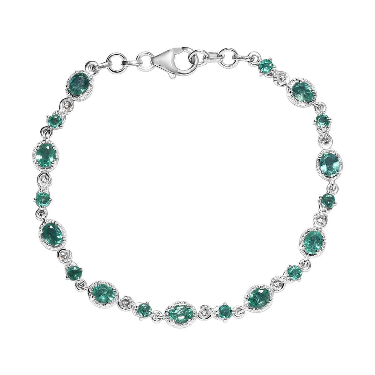 Boyaca Colombian Emerald and Natural White Zircon Linking Bracelet in Platinum Over Sterling Silver (7.25 In) 8 Grams 3.75 ctw image number 0