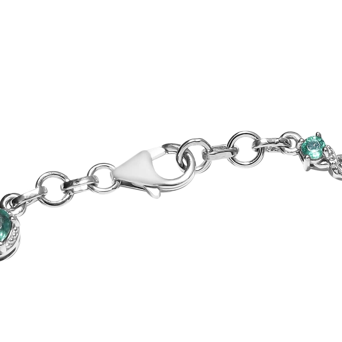 Boyaca Colombian Emerald and Natural White Zircon Linking Bracelet in Platinum Over Sterling Silver (7.25 In) 8 Grams 3.75 ctw image number 2