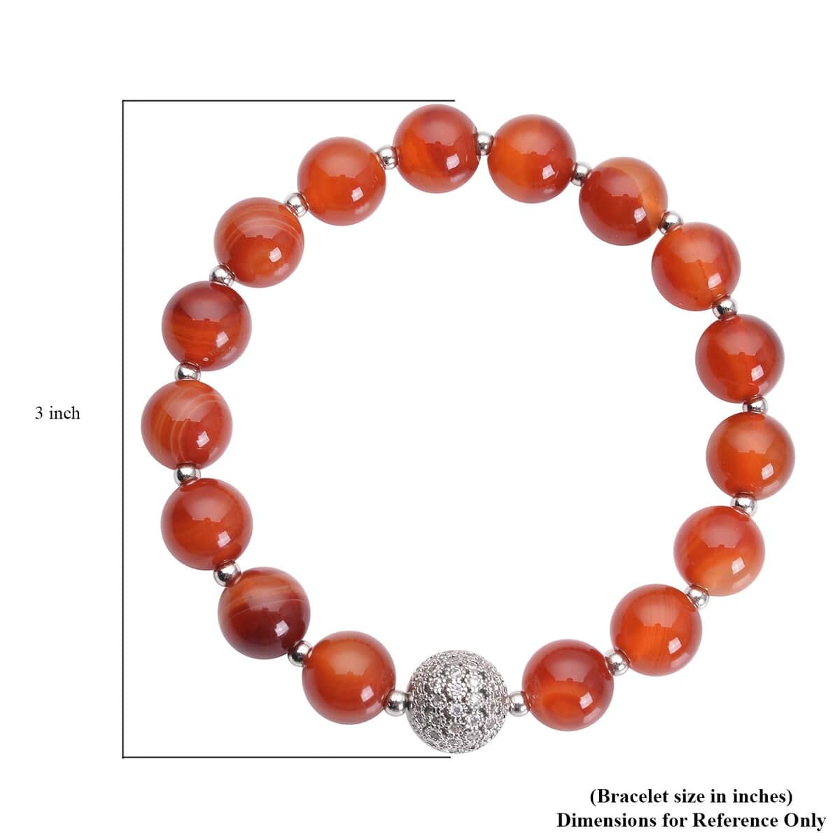 Red Agate (D) and Simulated Diamond Beaded Stretch Bracelet in Silvertone 130.30 ctw image number 3