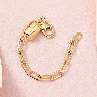 D'Joy 14K Yellow Gold Over Sterling Silver Paper Clip Extender Chain with Magnet and Lobster Lock (3.25In) 2.20 Grams , Chain Extender , Sterling Silver Necklace Extender