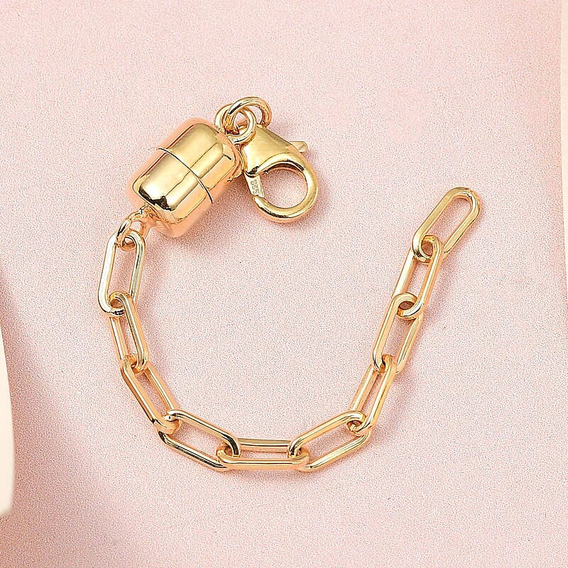 D'Joy 14K Yellow Gold Over Sterling Silver Paper Clip Extender Chain with Magnet and Lobster Lock (3.25In) 2.20 Grams , Chain Extender , Sterling Silver Necklace Extender
