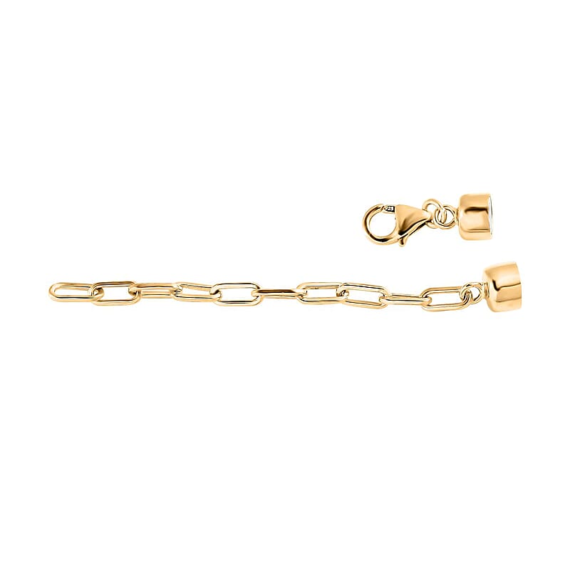 D'Joy 14K Yellow Gold Over Sterling Silver Paper Clip Extender Chain with Magnet and Lobster Lock (3.25In) 2.20 Grams , Chain Extender , Sterling Silver Necklace Extender
