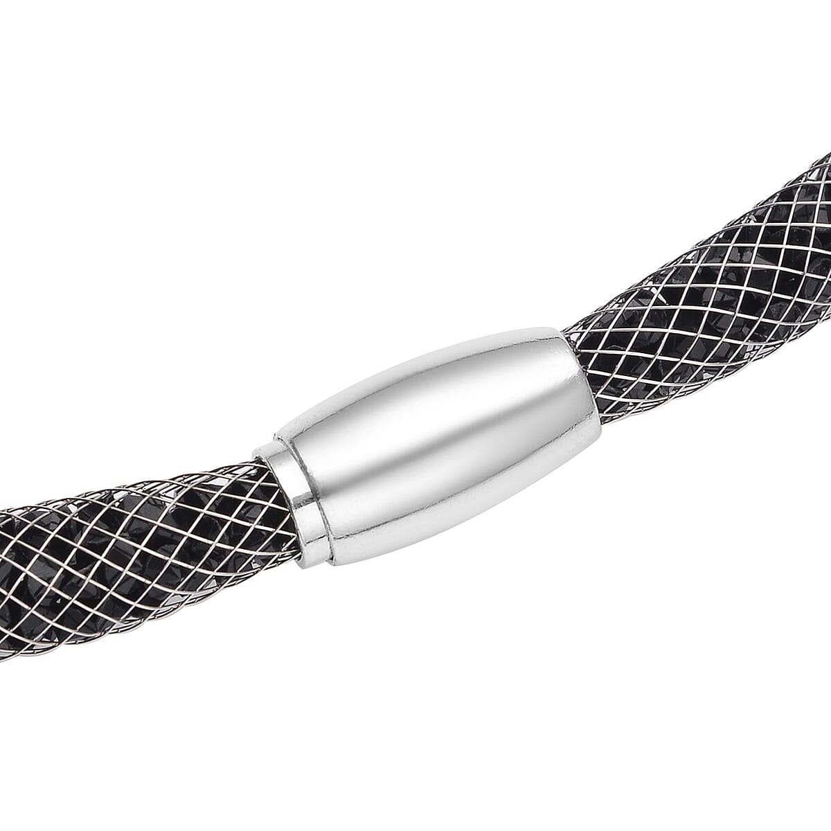 Black Austrian Crystal Necklace 20 Inches in Silvertone image number 3