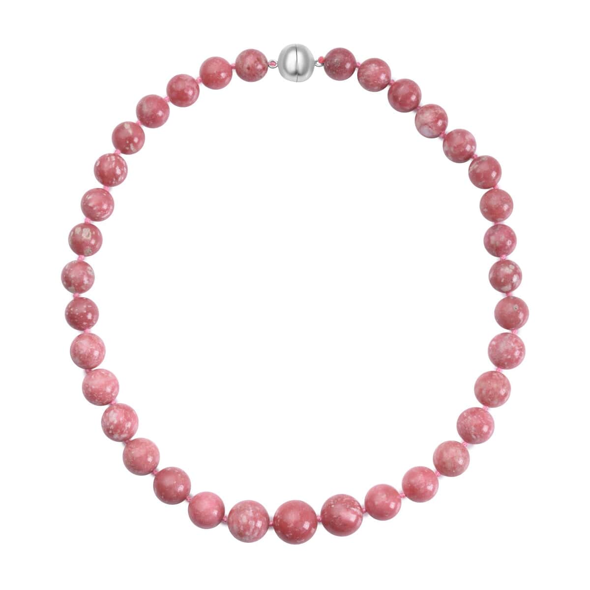 Thulite Beaded Necklace 20 Inches with Magnetic Lock in Rhodium Over Sterling Silver 613.00 ctw image number 0