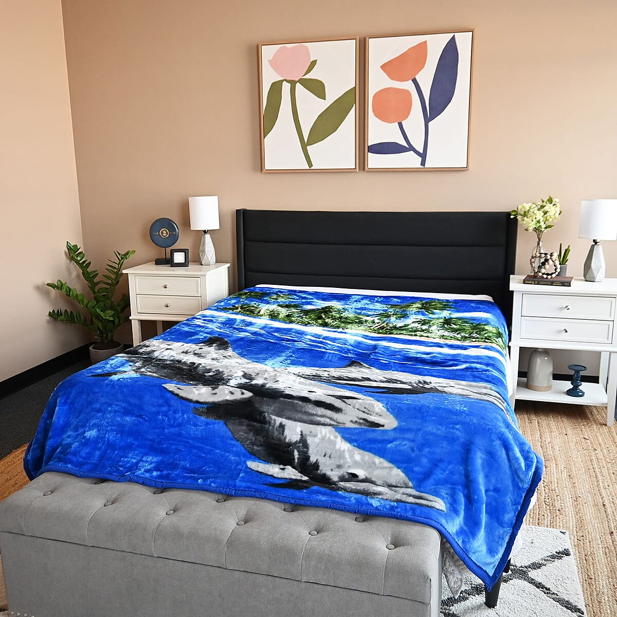 Dahdoul Blue Dolphin Microfiber Flannel Blanket -Queen image number 1