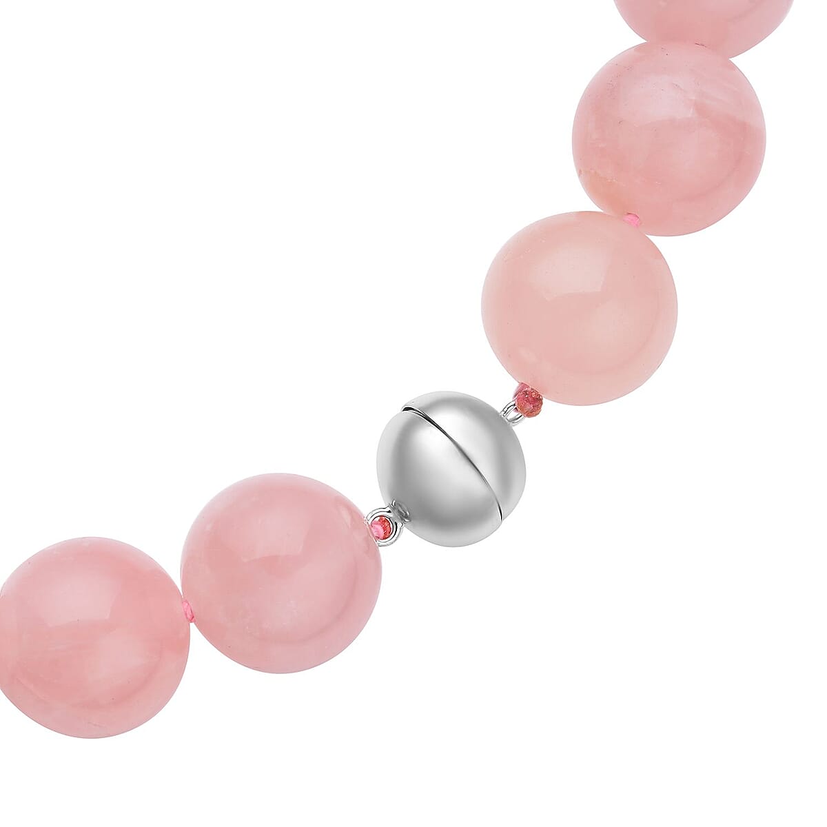 Galilea Rose Quartz Beaded Necklace 20 Inches with Magnetic Lock in Rhodium Over Sterling Silver 1107.50 ctw image number 4