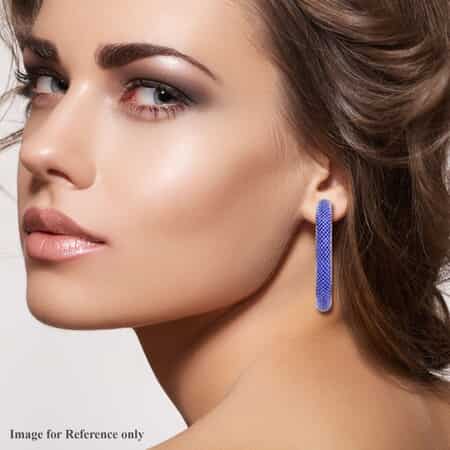 Blue Austrian Crystal Hoop Earrings in Silvertone image number 2