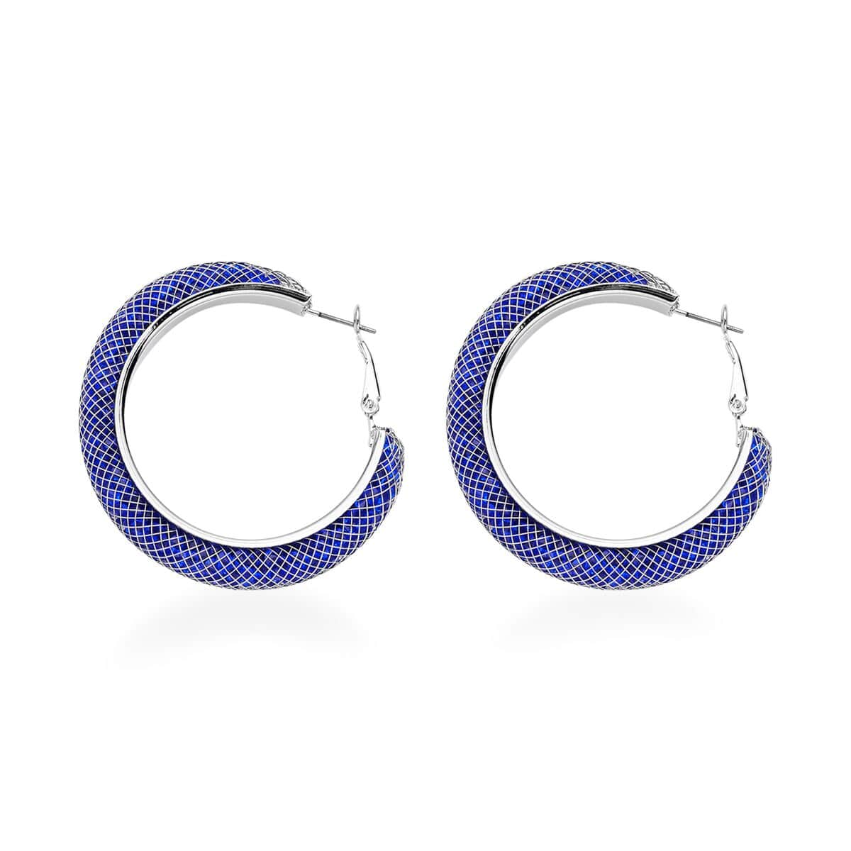Blue Austrian Crystal Hoop Earrings in Silvertone image number 3