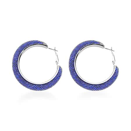Blue Austrian Crystal Hoop Earrings in Silvertone image number 3
