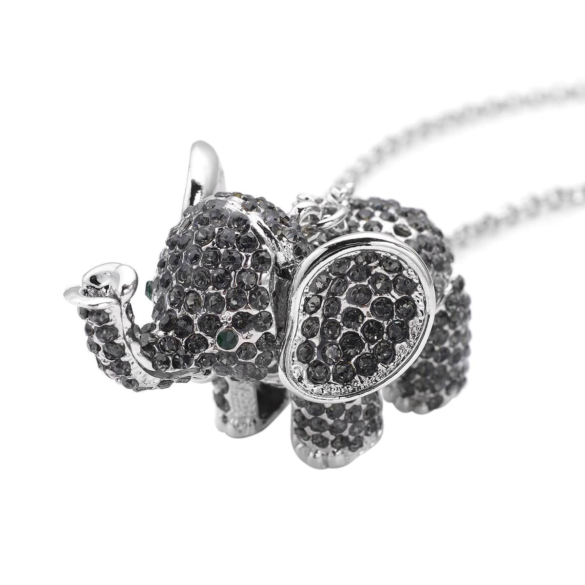 Gray and Green Austrian Crystal Elephant Pendant Necklace 24 Inches in Silvertone image number 0