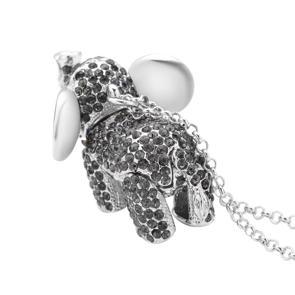 Gray and Green Austrian Crystal Elephant Pendant Necklace 24 Inches in Silvertone image number 3