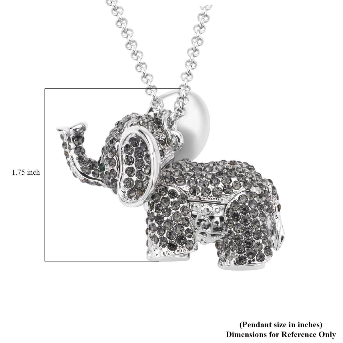 Gray and Green Austrian Crystal Elephant Pendant Necklace 24 Inches in Silvertone image number 5