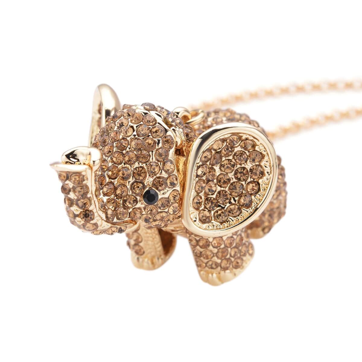 Champagne and Black Austrian Crystal Elephant Pendant Necklace in Goldtone 24 Inches image number 0