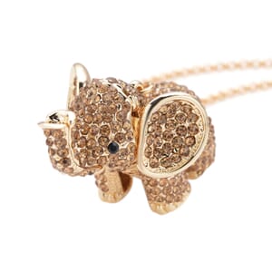 Champagne and Black Austrian Crystal Elephant Pendant Necklace in Goldtone 24 Inches