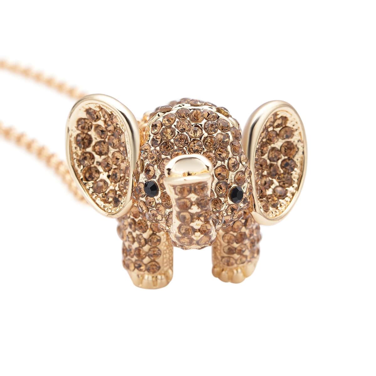 Champagne and Black Austrian Crystal Elephant Pendant Necklace in Goldtone 24 Inches image number 2