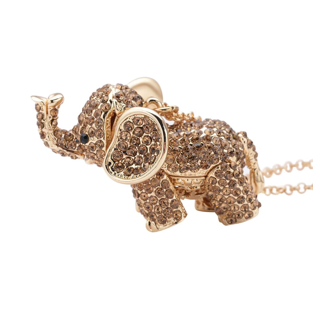 Champagne and Black Austrian Crystal Elephant Pendant Necklace in Goldtone 24 Inches image number 3