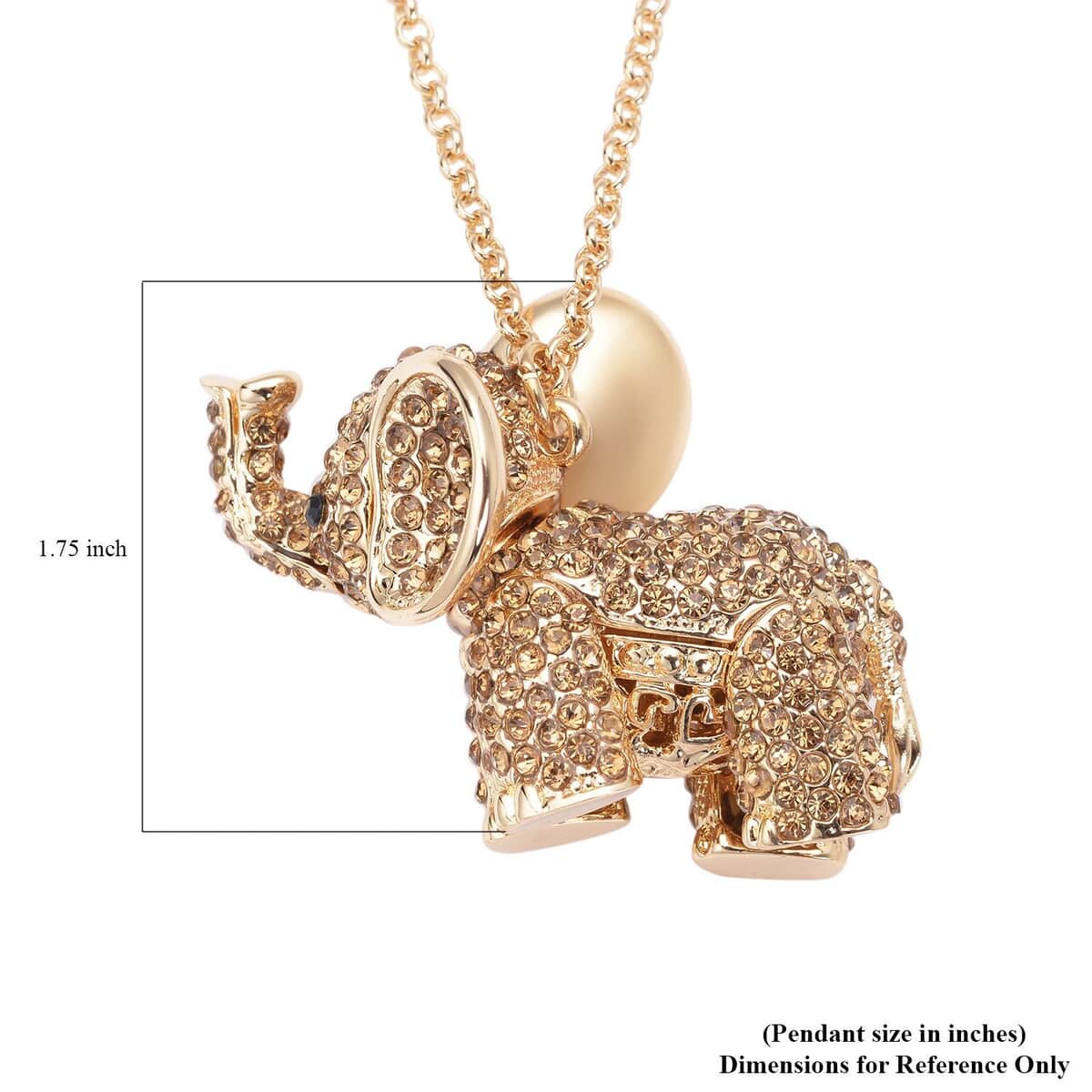 Champagne and Black Austrian Crystal Elephant Pendant Necklace in Goldtone 24 Inches image number 6