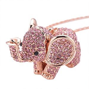 Pink and Black Austrian Crystal Elephant Pendant Necklace in Rosetone 24 Inches