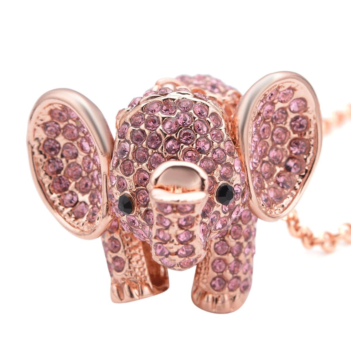 Pink and Black Austrian Crystal Elephant Pendant Necklace in Rosetone 24 Inches image number 2