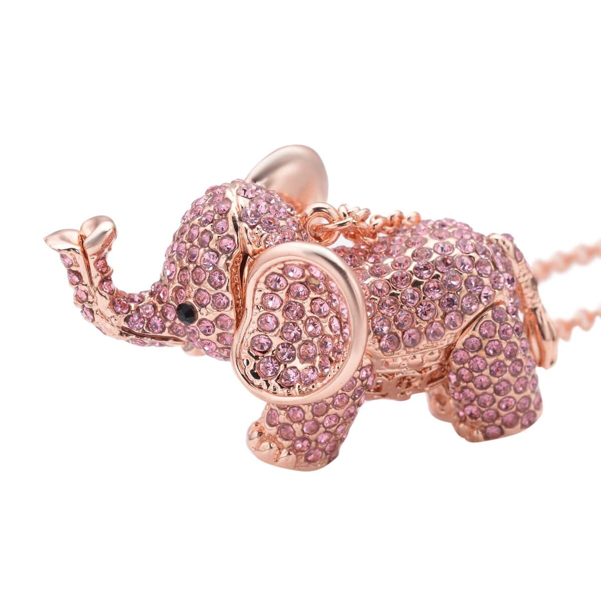 Pink and Black Austrian Crystal Elephant Pendant Necklace in Rosetone 24 Inches image number 3