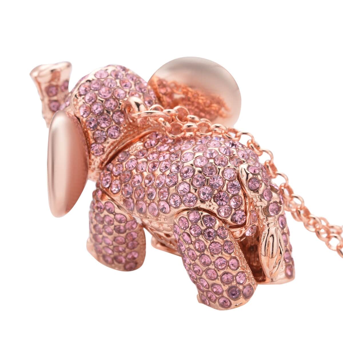 Pink and Black Austrian Crystal Elephant Pendant Necklace in Rosetone 24 Inches image number 4