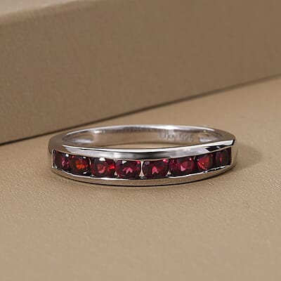 Anthill Garnet Half Eternity Band Ring in Platinum Over Sterling Silver (Size 10.0) 0.65 ctw