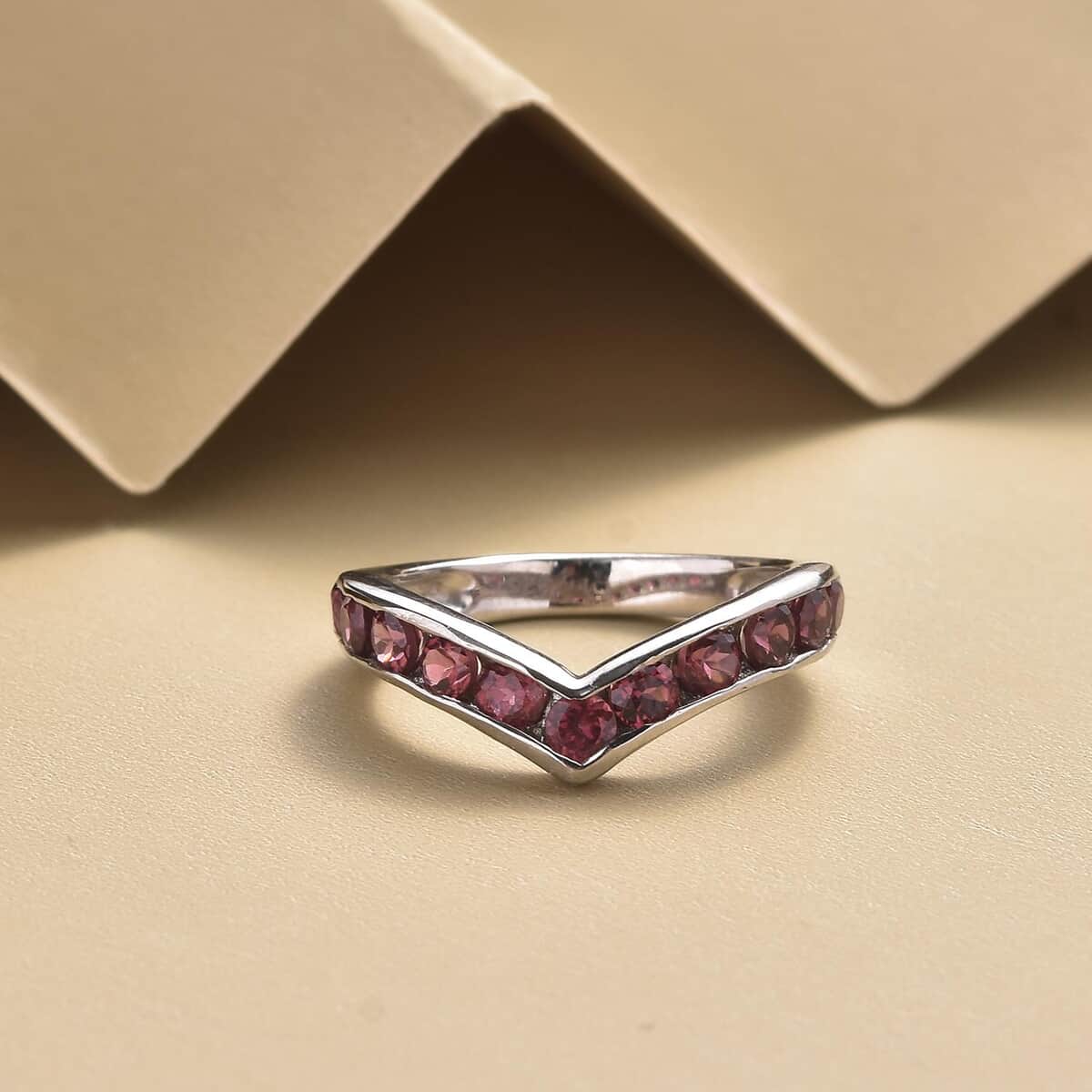 Orissa Rose Garnet Wishbone Ring in Platinum Over Sterling Silver (Size 10.0) 1.35 ctw image number 1