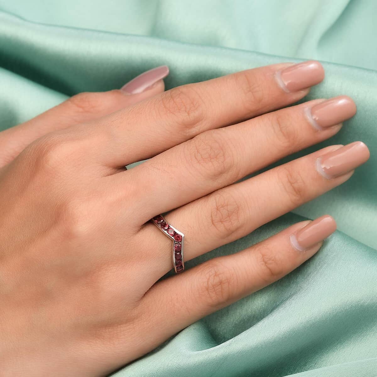 Orissa Rose Garnet Wishbone Ring in Platinum Over Sterling Silver (Size 10.0) 1.35 ctw image number 2